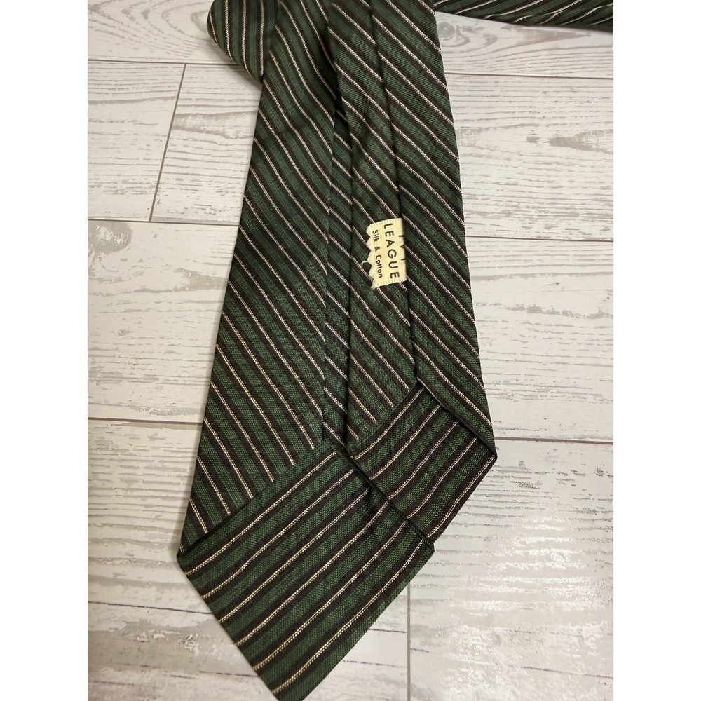 Ivy League Men's Green Gold Vintage 1950-60's Silk Cotton Tie Rep Trad Untipped - Picture 13 of 14